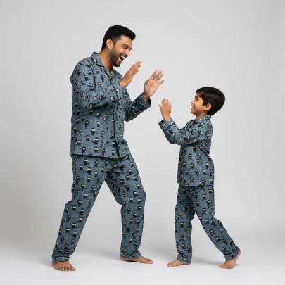Blue Printed Father And Son Nightwear Set