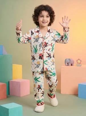 Multi Color Kids Boys Night Suit 
